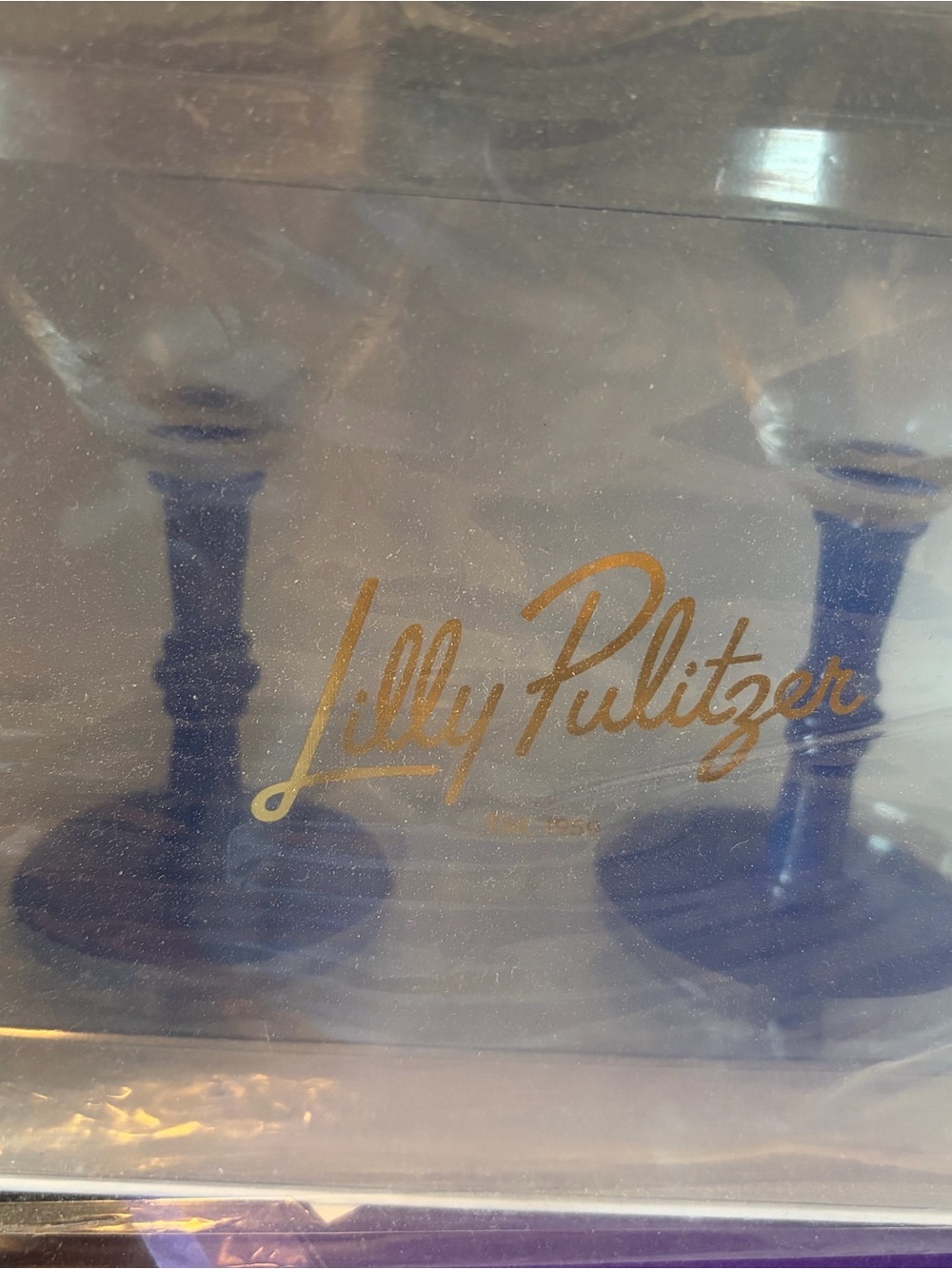 Lilly Pulitzer Cobalt Blue martini glasses, set of two new in packaging